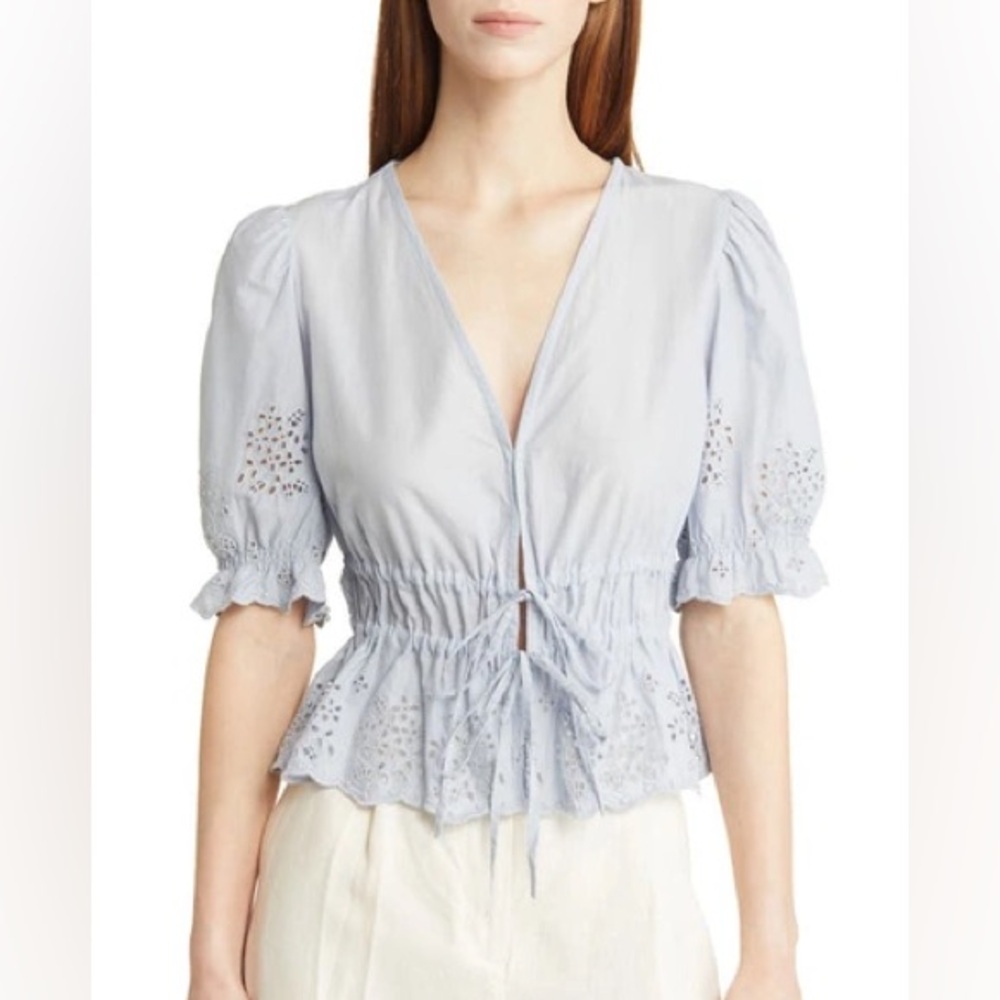 & Other Stories Blue Puff Sleeve Peplum Blouse